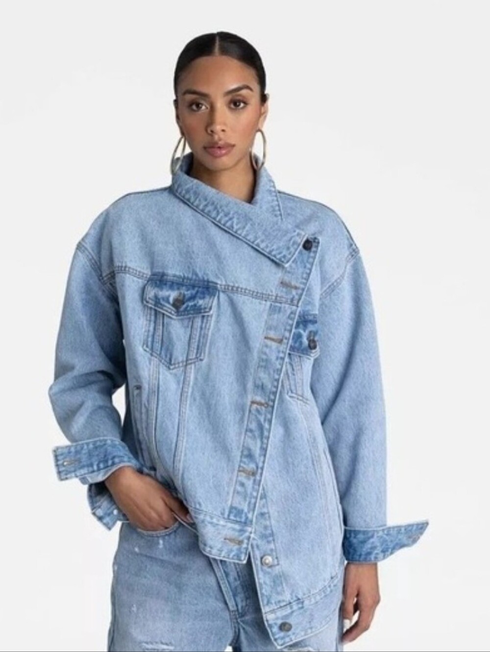 KBB KAHLANA Asymetric Denim Jacket - Lite Wash Classic Style Jean Jacket
